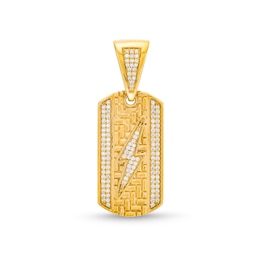 Men's 1 CT. T.W. Diamond Lightning Bolt Dog Tag Necklace Charm in 10K Gold