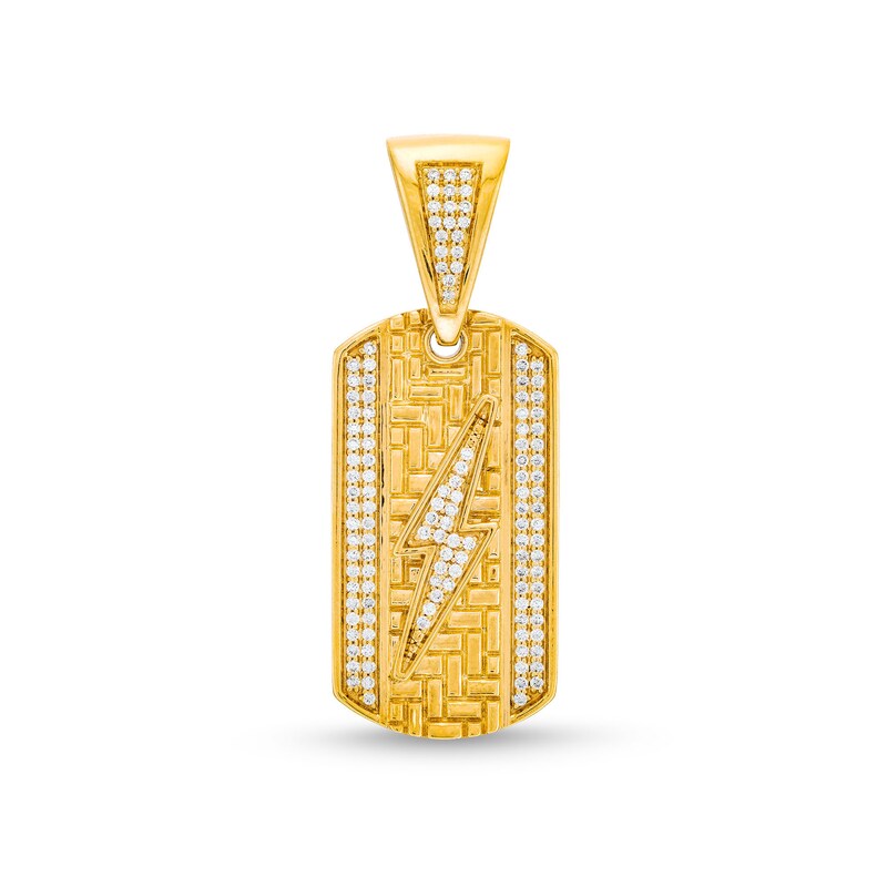 Main Image 1 of Men's 1 CT. T.W. Diamond Lightning Bolt Dog Tag Necklace Charm in 10K Gold