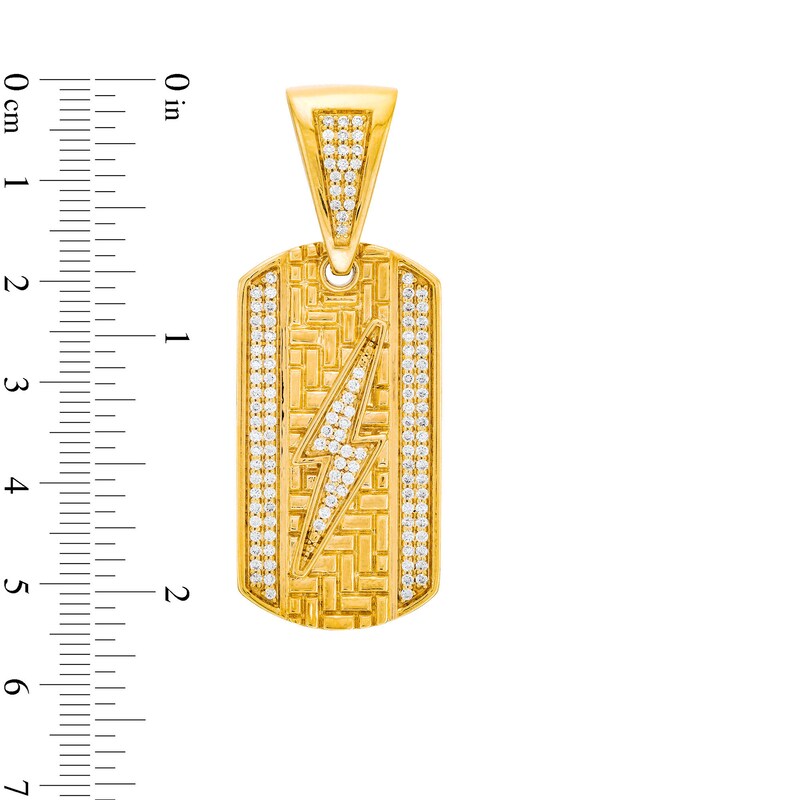 Main Image 2 of Men's 1 CT. T.W. Diamond Lightning Bolt Dog Tag Necklace Charm in 10K Gold