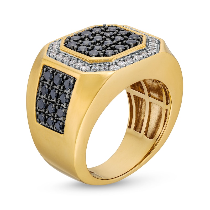 Men's 2 CT. T.W. Black and White Diamond Octagon-Top Ring in 10K Gold