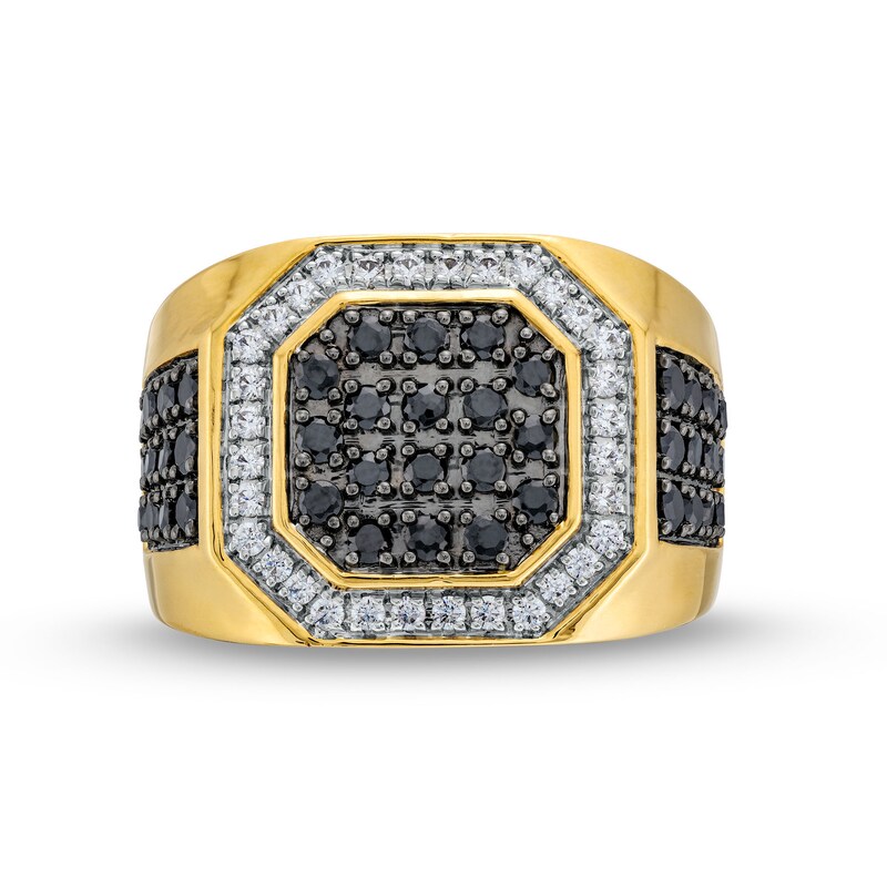 Men's 2 CT. T.W. Black and White Diamond Octagon-Top Ring in 10K Gold