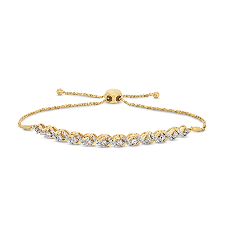 Main Image 1 of 1/2 CT. T.W. Diamond "XO" Alternating Bolo Bracelet in 10K Gold - 9"