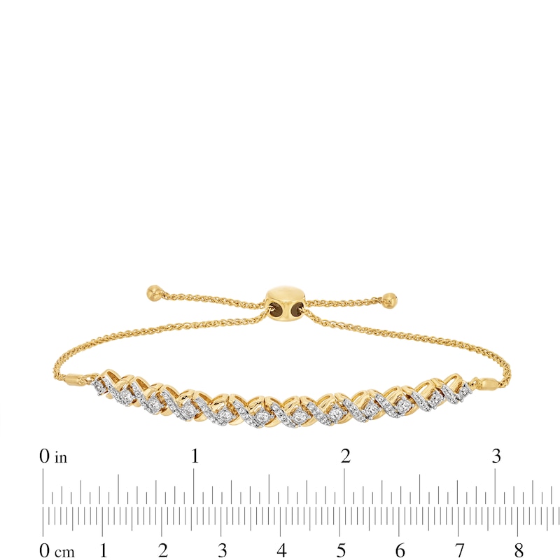 Main Image 3 of 1/2 CT. T.W. Diamond "XO" Alternating Bolo Bracelet in 10K Gold - 9"