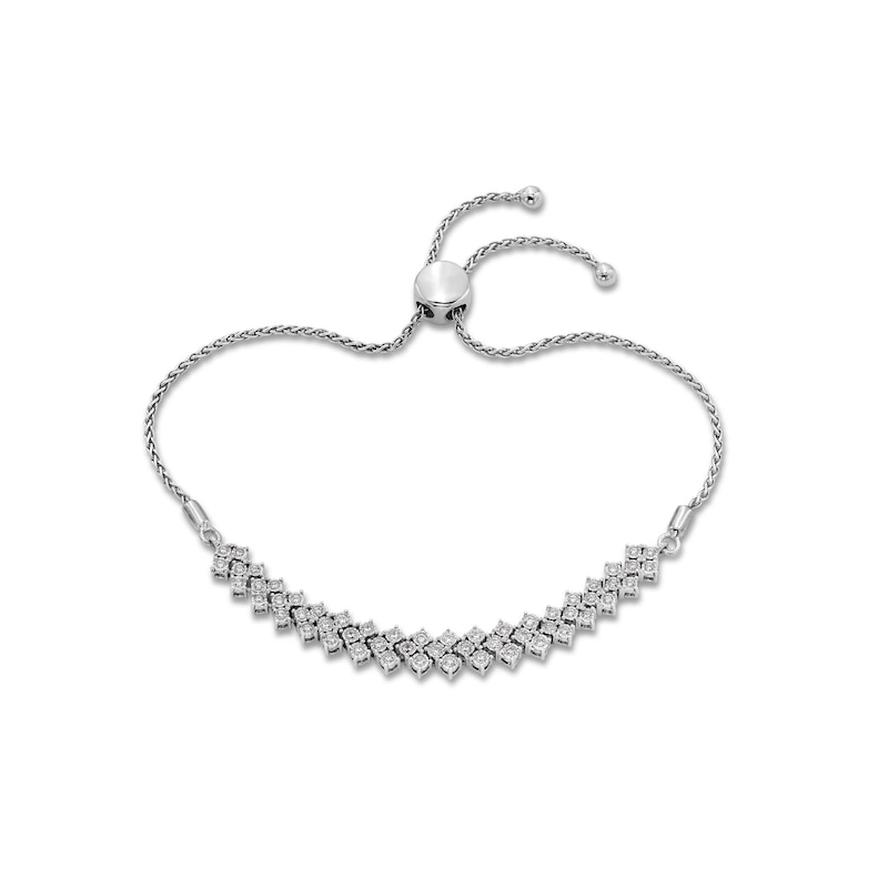 Main Image 1 of 1/2 CT. T.W. Diamond Miracle Chevron Triple Row Bolo Bracelet in Sterling Silver - 9"
