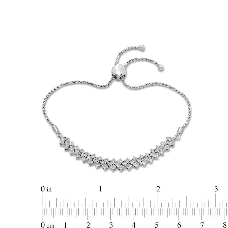 Main Image 2 of 1/2 CT. T.W. Diamond Miracle Chevron Triple Row Bolo Bracelet in Sterling Silver - 9"