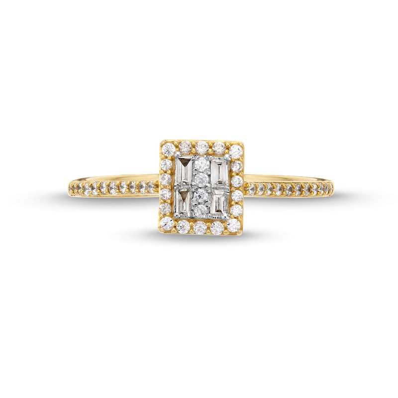 Main Image 3 of 1/4 CT. T.W Princess-Shaped Multi-Diamond Square Frame Promise Ring in 10K Gold