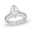 Thumbnail Image 1 of Marquise-Cut White Lab-Created Sapphire Frame Art Deco Bridal Set in Sterling Silver