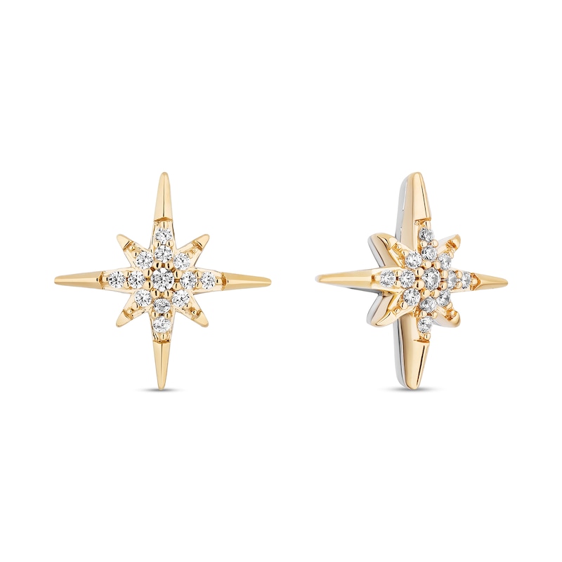 Main Image 2 of Enchanted Disney Wish 1/10 CT. T.W. Diamond North Star Stud Earrings in Sterling Silver and 10K Gold