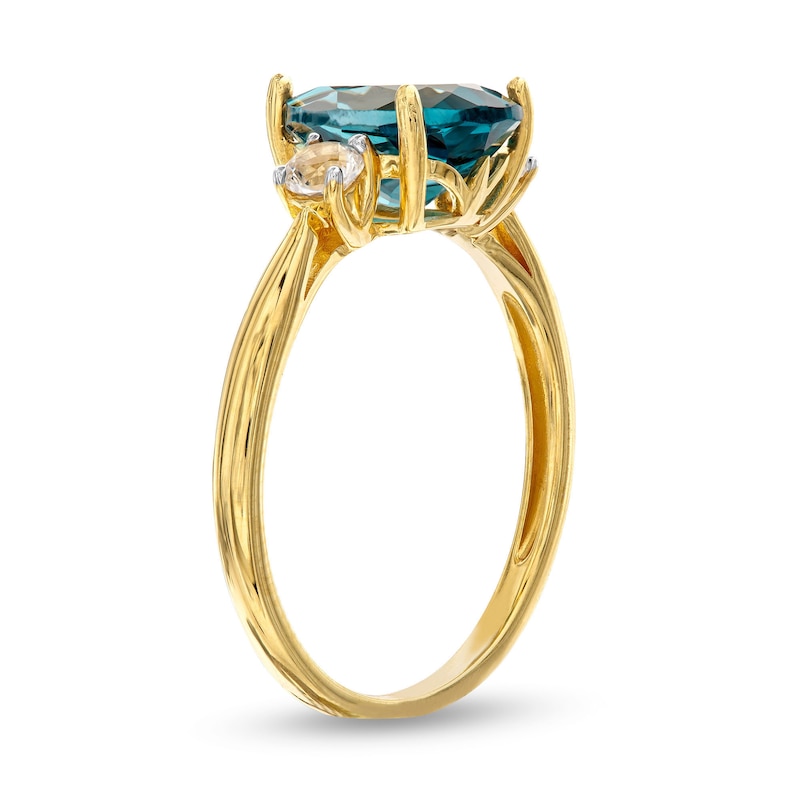 Pear-Shaped London Blue Topaz and White Lab-Created Sapphire Ring in 10K Gold