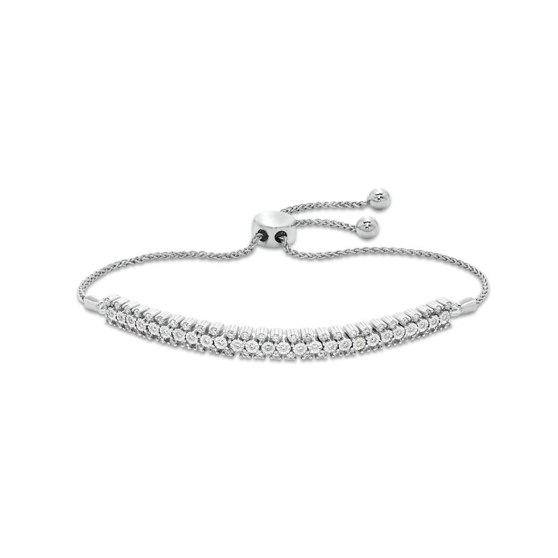 Main Image 1 of 1/2 CT. T.W. Diamond Miracle Multi-Row Bolo Bracelet in Sterling Silver - 9.5"