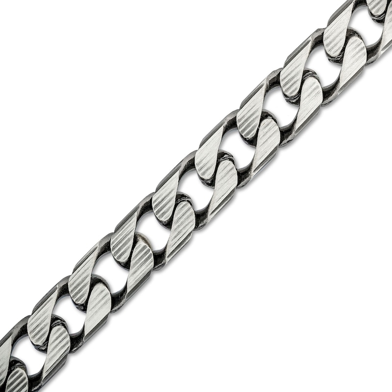 Main Image 1 of Men's 10.9mm Diamond-Cut Curb Chain Bracelet in Solid Sterling Silver with Gunmetal Grey Ruthenium - 9"