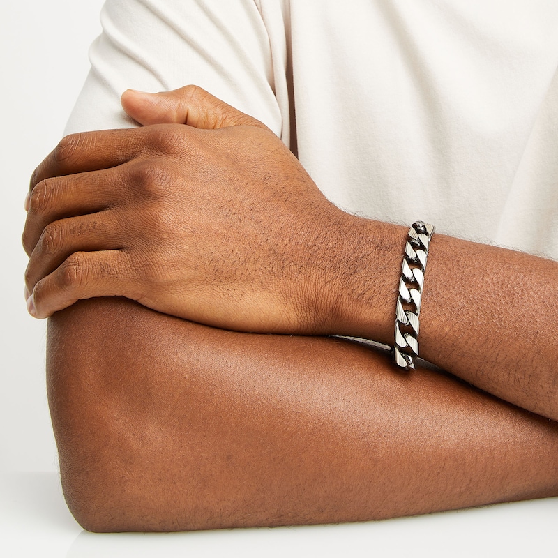 Main Image 2 of Men's 10.9mm Diamond-Cut Curb Chain Bracelet in Solid Sterling Silver with Gunmetal Grey Ruthenium - 9"