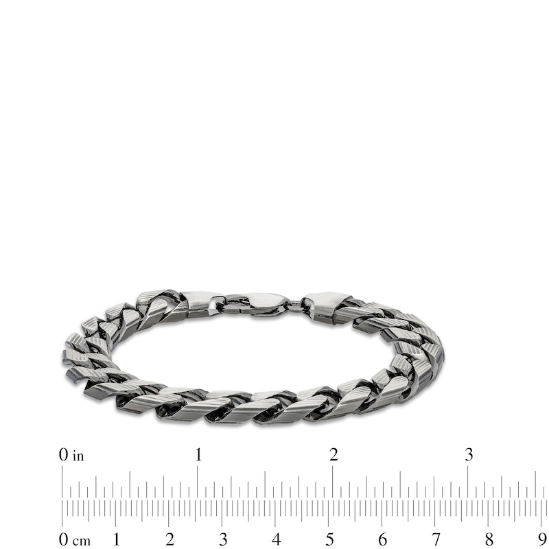 Main Image 4 of Men's 10.9mm Diamond-Cut Curb Chain Bracelet in Solid Sterling Silver with Gunmetal Grey Ruthenium - 9"