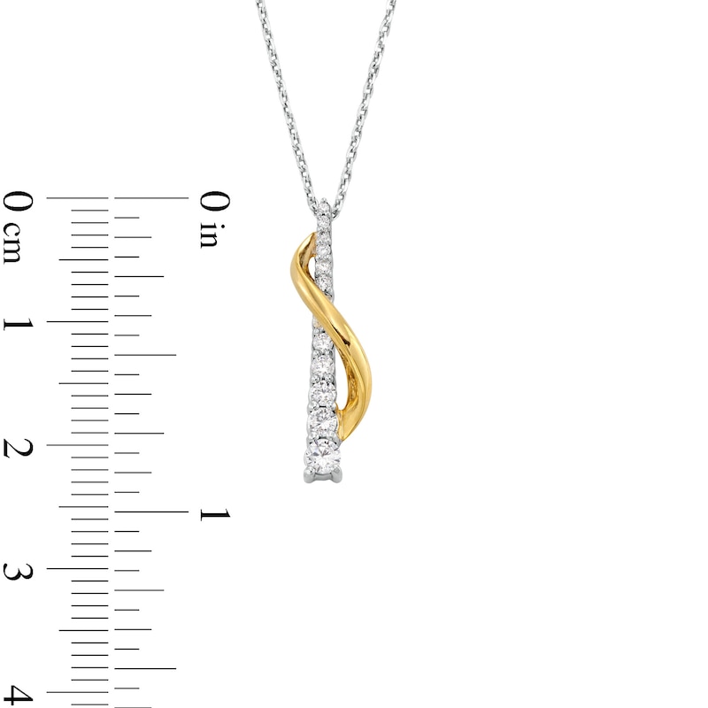Main Image 3 of 1/3 CT. T.W. Journey Diamond Ribbon Overlay Stick Pendant in Sterling Silver and 10K Gold