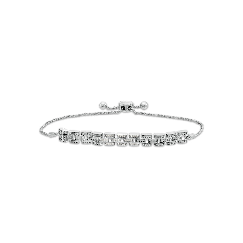 Main Image 1 of 1/10 CT. T.W. Diamond Watch Band Bolo Bracelet in Sterling Silver - 9.5"