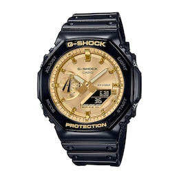 Men's Casio G-Shock Classic Analog-Digital Black Resin Strap Watch with Gold-Tone Dial (Model: GA2100GB-1A)