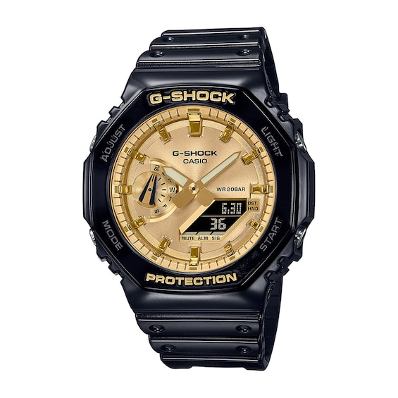 Men's Casio G-Shock Classic Analog-Digital Black Resin Strap Watch with Gold-Tone Dial (Model: GA2100GB-1A)
