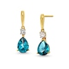 Thumbnail Image 1 of Pear-Shaped London Blue Topaz and White Lab-Created Sapphire Drop Earrings in 10K Gold