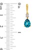 Thumbnail Image 3 of Pear-Shaped London Blue Topaz and White Lab-Created Sapphire Drop Earrings in 10K Gold