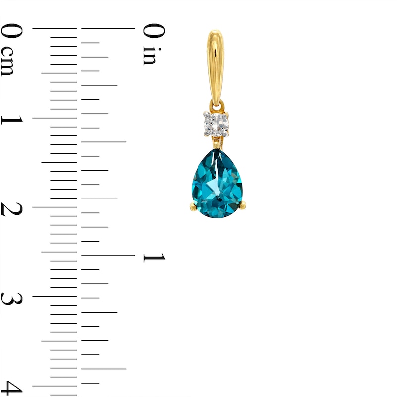 Main Image 3 of Pear-Shaped London Blue Topaz and White Lab-Created Sapphire Drop Earrings in 10K Gold
