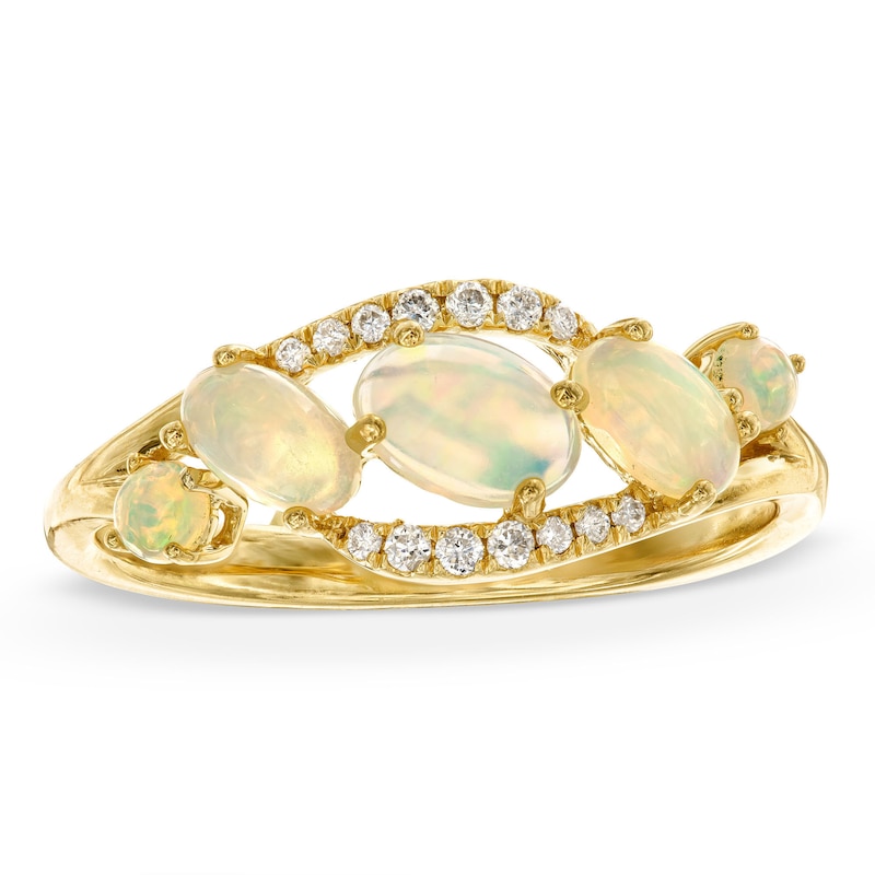Main Image 1 of Multi-Opal and 1/15 CT. T.W. Diamond Ring in 10K Gold