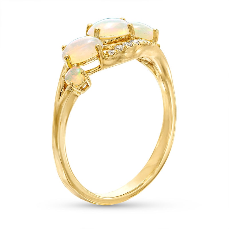 Main Image 3 of Oval-Shaped Opal, Emerald and Diamond Accent Ring in 10K Gold