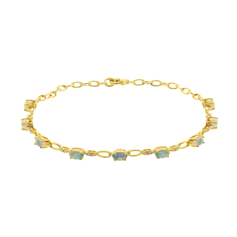 Oval-Shaped Opal and 1/8 CT. T.W. Diamond Bracelet in 10K Gold - 7.25"