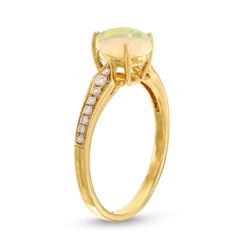 Main Image 3 of Pear-Shaped Opal and 1/8 CT. T.W. Diamond Ring in 10K Gold