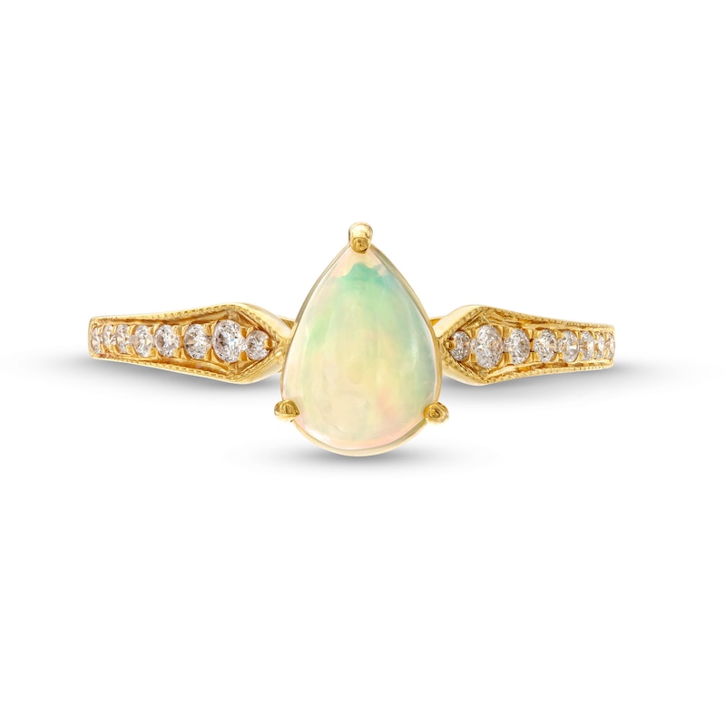 Main Image 4 of Pear-Shaped Opal and 1/8 CT. T.W. Diamond Ring in 10K Gold