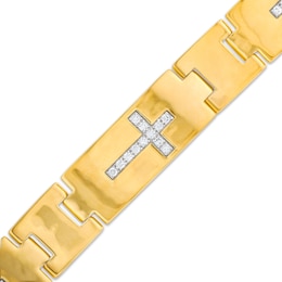 Men's 5/8 CT. T.W. Diamond Cross Link Bracelet in 14K Gold - 8.5&quot;
