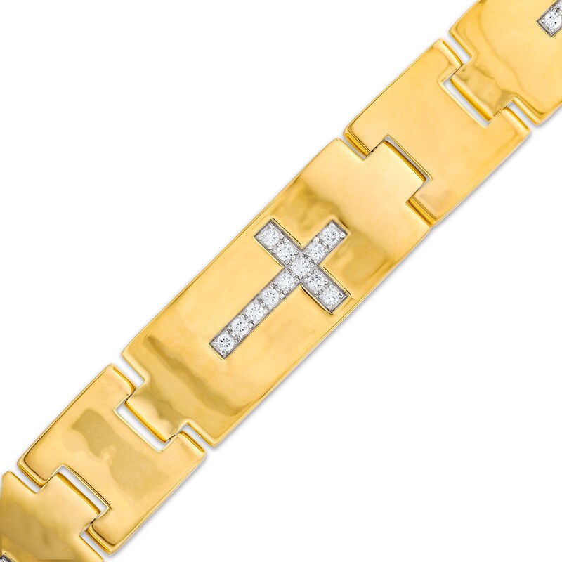 Main Image 1 of Men's 5/8 CT. T.W. Diamond Cross Link Bracelet in 14K Gold - 8.5"