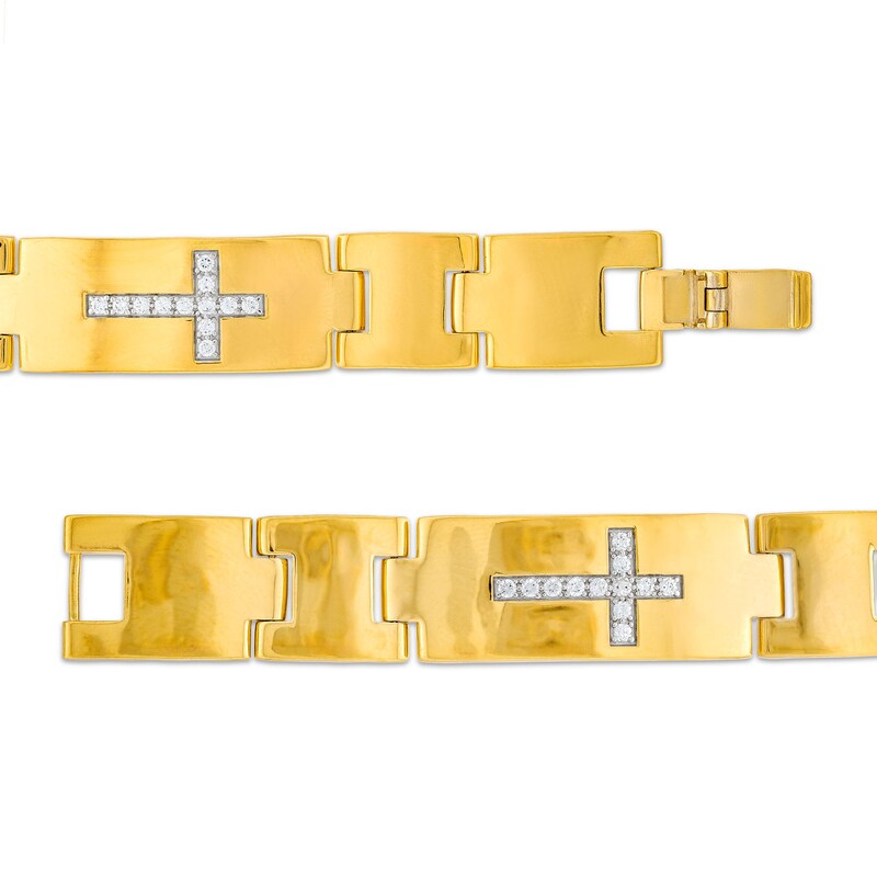 Main Image 3 of Men's 5/8 CT. T.W. Diamond Cross Link Bracelet in 14K Gold - 8.5"