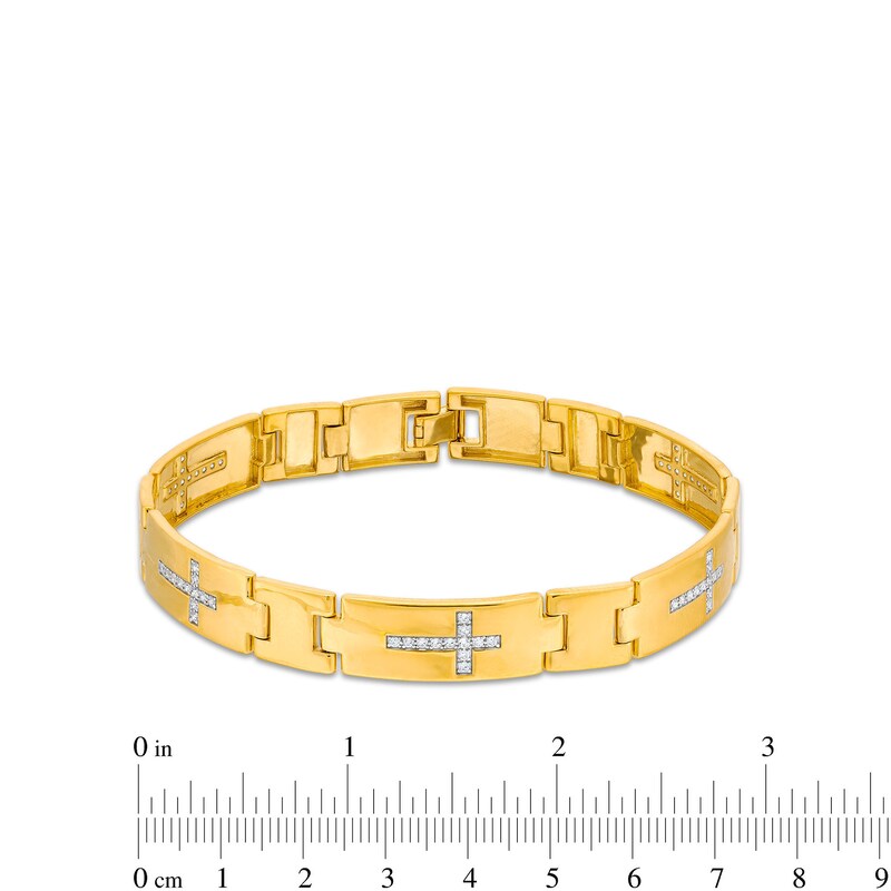 Main Image 4 of Men's 5/8 CT. T.W. Diamond Cross Link Bracelet in 14K Gold - 8.5"