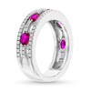 Thumbnail Image 3 of Oval Lab-Created Ruby and White Sapphire Band in Sterling Silver