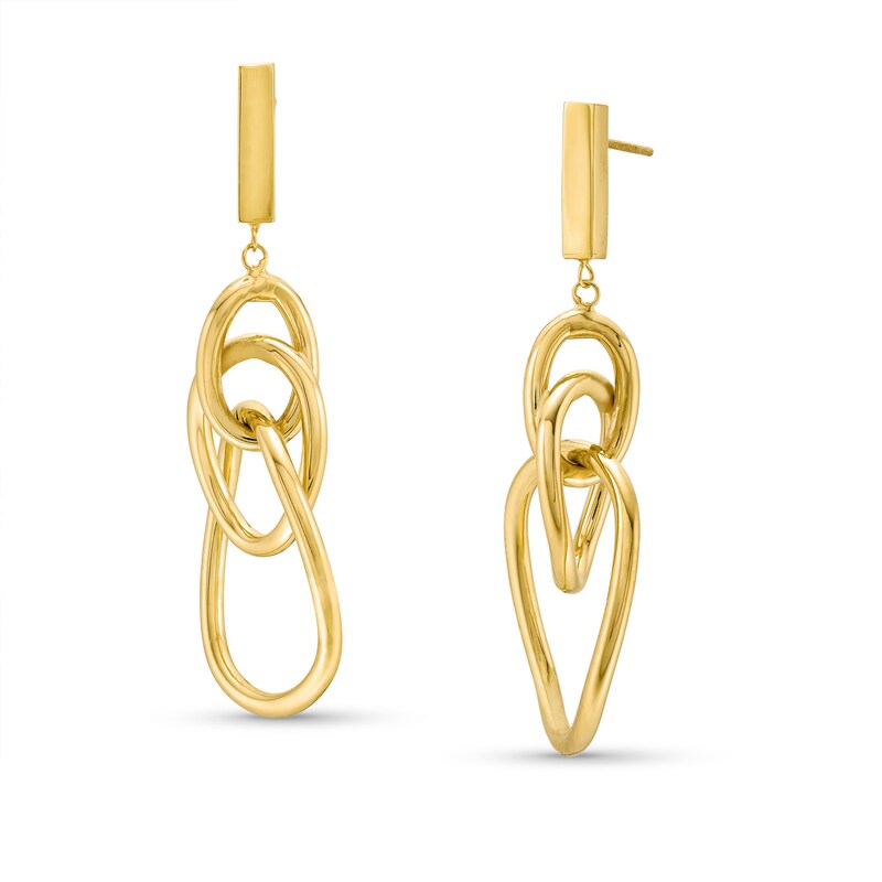 Main Image 1 of Diamond-Cut Interlocking Circles Dangle Drop Earrings in Hollow 10K Gold