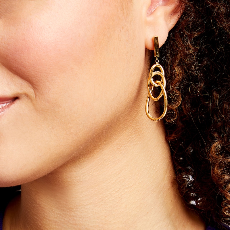 Main Image 2 of Diamond-Cut Interlocking Circles Dangle Drop Earrings in Hollow 10K Gold