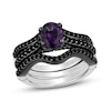 Thumbnail Image 1 of Enchanted Disney Villains Ursula Oval Amethyst and 1 CT. T.W. Black Diamond Bridal Set in 14K White Gold