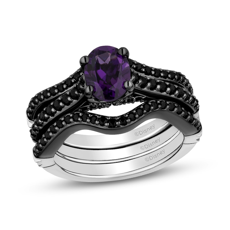Main Image 1 of Enchanted Disney Villains Ursula Oval Amethyst and 1 CT. T.W. Black Diamond Bridal Set in 14K White Gold