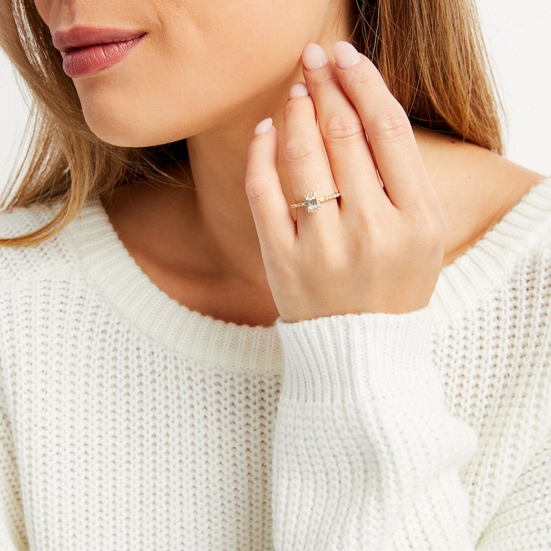 Main Image 2 of Vera Wang Love Collection 3/4 CT. T.W. Emerald-Cut Diamond Frame Art Deco Engagement Ring in 14K Gold (I/SI2)