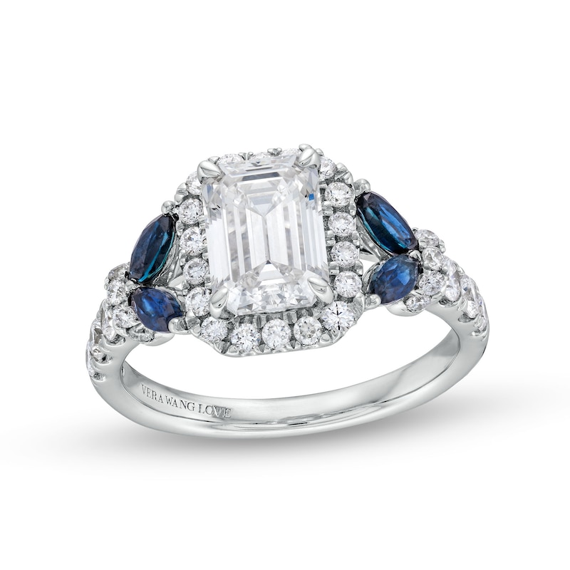 TRUE Lab-Created Diamonds by Vera Wang Love 2 CT. T.W. Diamond and Sapphire Floral Engagement Ring in 14K White Gold