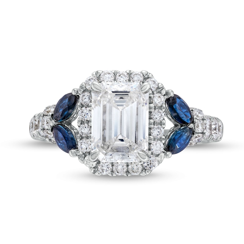 TRUE Lab-Created Diamonds by Vera Wang Love 2 CT. T.W. Diamond and Sapphire Floral Engagement Ring in 14K White Gold