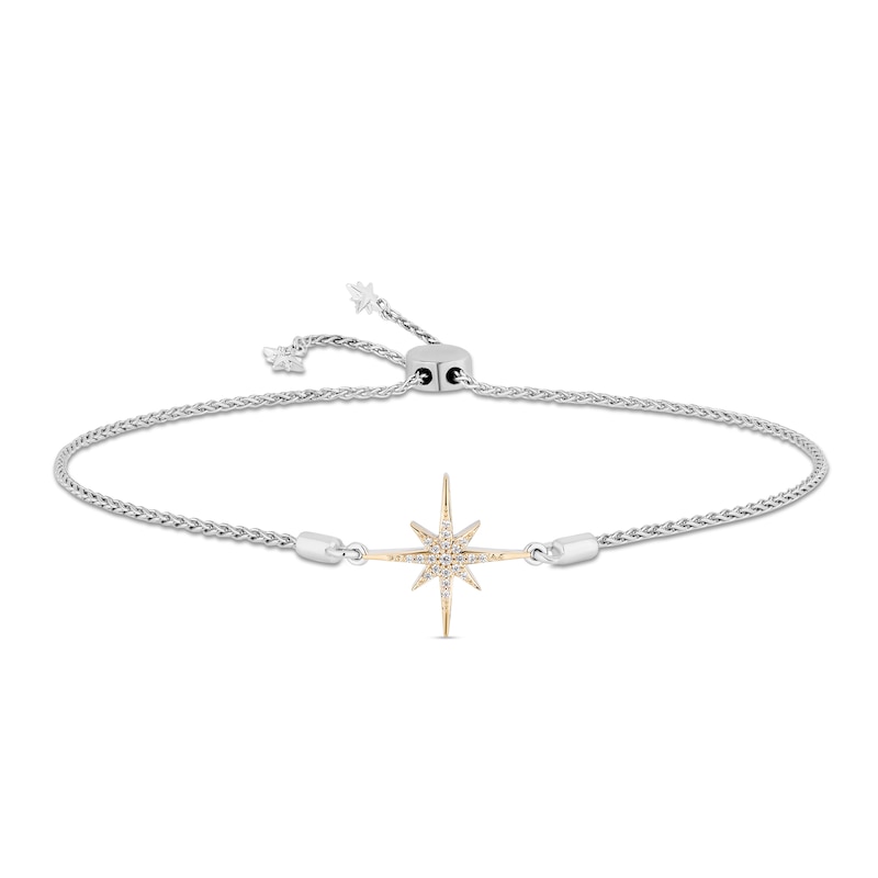 Main Image 1 of Enchanted Disney Wish 1/8 CT. T.W. Diamond North Star Bolo Bracelet in Sterling Silver and 10K Gold - 9.75"