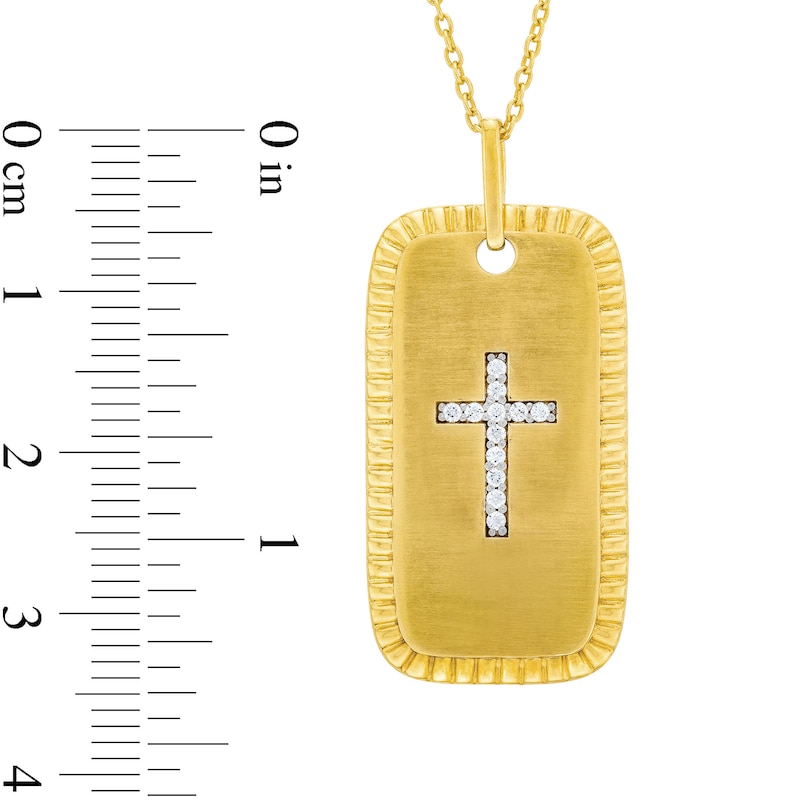 Main Image 3 of Men's 1/10 CT. T.W. Diamond Cross Textured Edge Dog Tag Pendant in 14K Gold