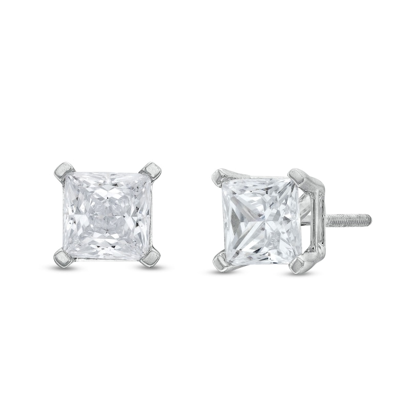 Main Image 1 of 2 CT. T.W. Certified Princess-Cut Lab-Grown Diamond Solitaire Stud Earrings in 14K White Gold (I/SI2)