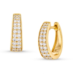 1/2 CT. T.W. Diamond Graduating Double Row Huggie Hoop Earrings in 10K Gold