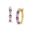 Thumbnail Image 1 of Amethyst and Diamond Accent Alternating Six Stone Huggie Hoop Earrings in 10K Gold