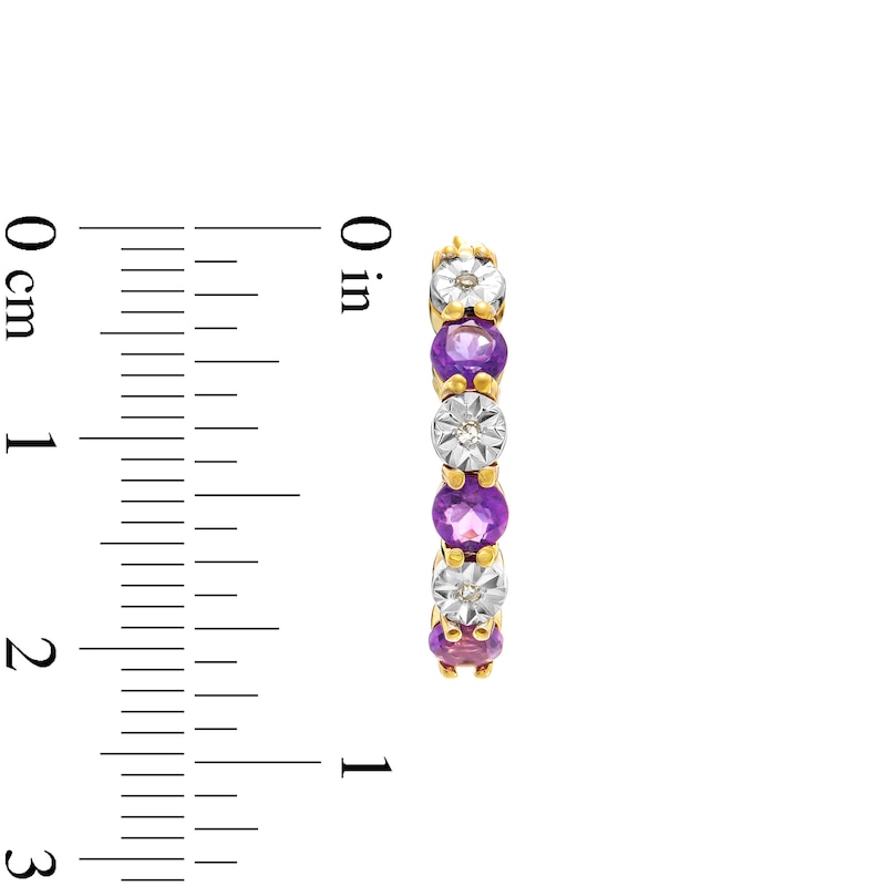 Main Image 3 of Amethyst and Diamond Accent Alternating Six Stone Huggie Hoop Earrings in 10K Gold
