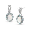 Thumbnail Image 1 of Lab-Created Opal, White Lab-Created Sapphire and Swiss Blue Topaz Frame Drop Earrings in Sterling Silver