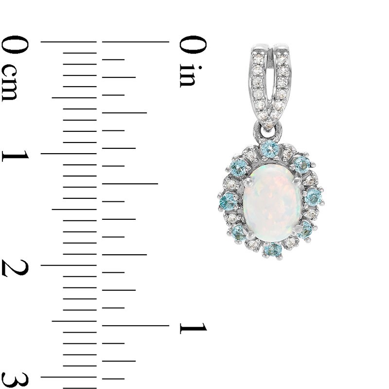 Main Image 3 of Lab-Created Opal, White Lab-Created Sapphire and Swiss Blue Topaz Frame Drop Earrings in Sterling Silver