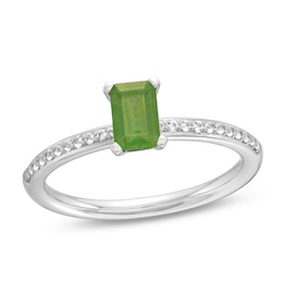 Emerald-Cut Peridot and White Lab-Created Sapphire Ring in Sterling Silver